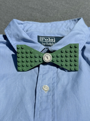 Blue shirt with a Lego bow tie for adults