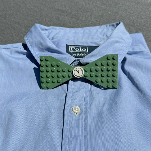 Blue shirt with a Lego bow tie for adults