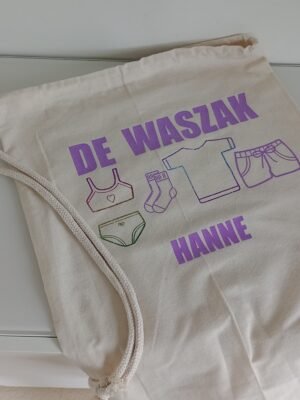 New Page White laundry bag with purple personalised print