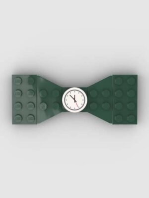New Page Dark green Lego bow tie for children with clock tile in the middle