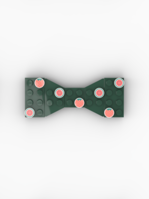 New Page Dark Green Lego bow tie with small Lego tiles with fruit patterns