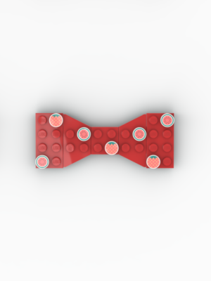 New Page Red Lego bow tie with small Lego tiles with fruit patterns