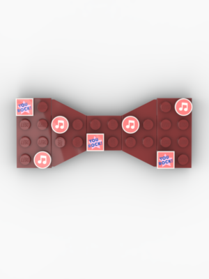 New Page Dark Red Lego bow tie with small Lego tiles in music theme