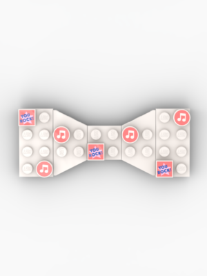 New Page White Lego bow tie with small Lego tiles in music theme