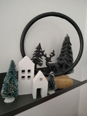 New Page Set of 2 white handmade concrete decorative houses, with snowy trees