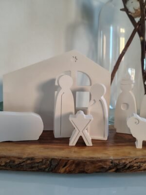 New Page Set of 11 white handmade concrete pieces of a nativity scene