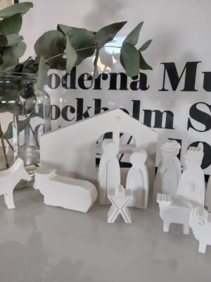 New Page Set of 11 white handmade concrete pieces of a nativity scene