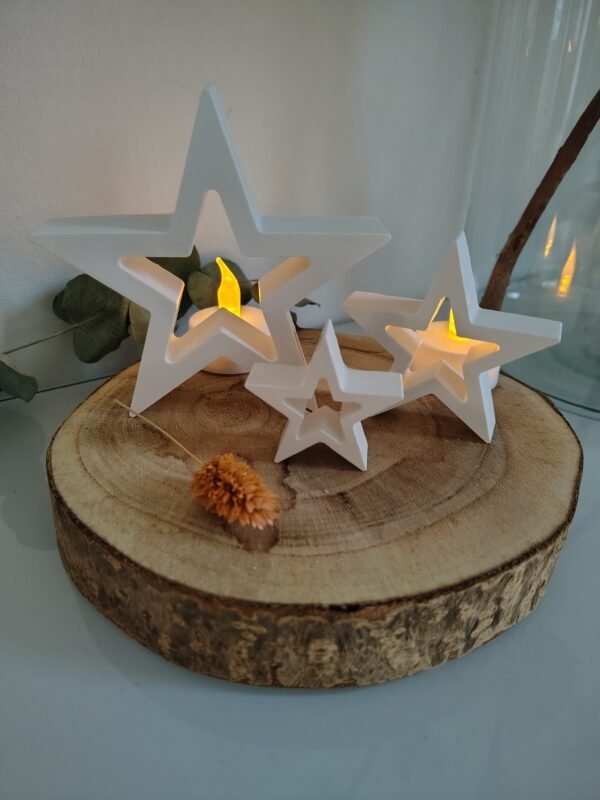Set of 3 white concrete handmade stars